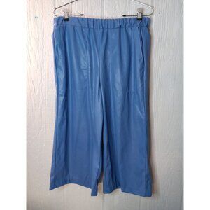 Bailey 44 Capri Pants Women's S Blue Wide Leg  Faux Leather Pull On Pockets USA